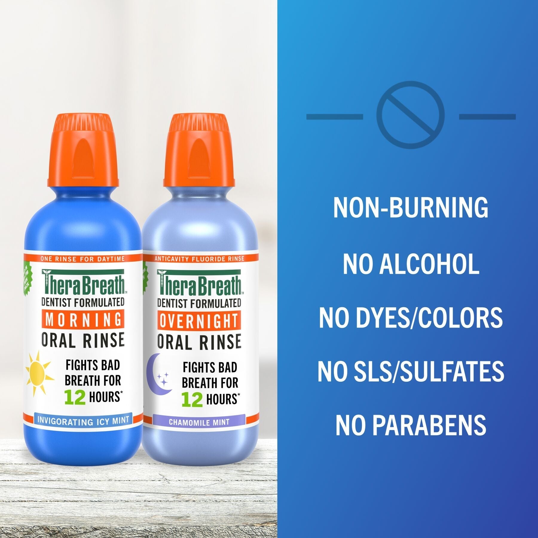 TheraBreath AM + PM Mouthwash Bundle, Morning & Overnight Rinses, 16 fl oz, 2-Pack (K1P4)