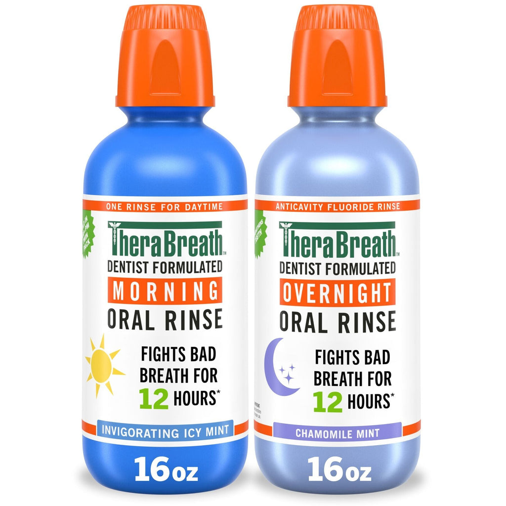 TheraBreath AM + PM Mouthwash Bundle, Morning & Overnight Rinses, 16 fl oz, 2-Pack (K1P4)