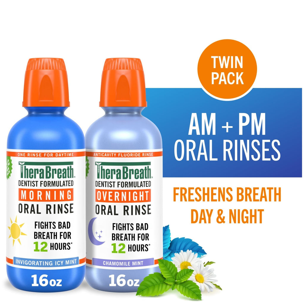TheraBreath AM + PM Mouthwash Bundle, Morning & Overnight Rinses, 16 fl oz, 2-Pack (K1P4)