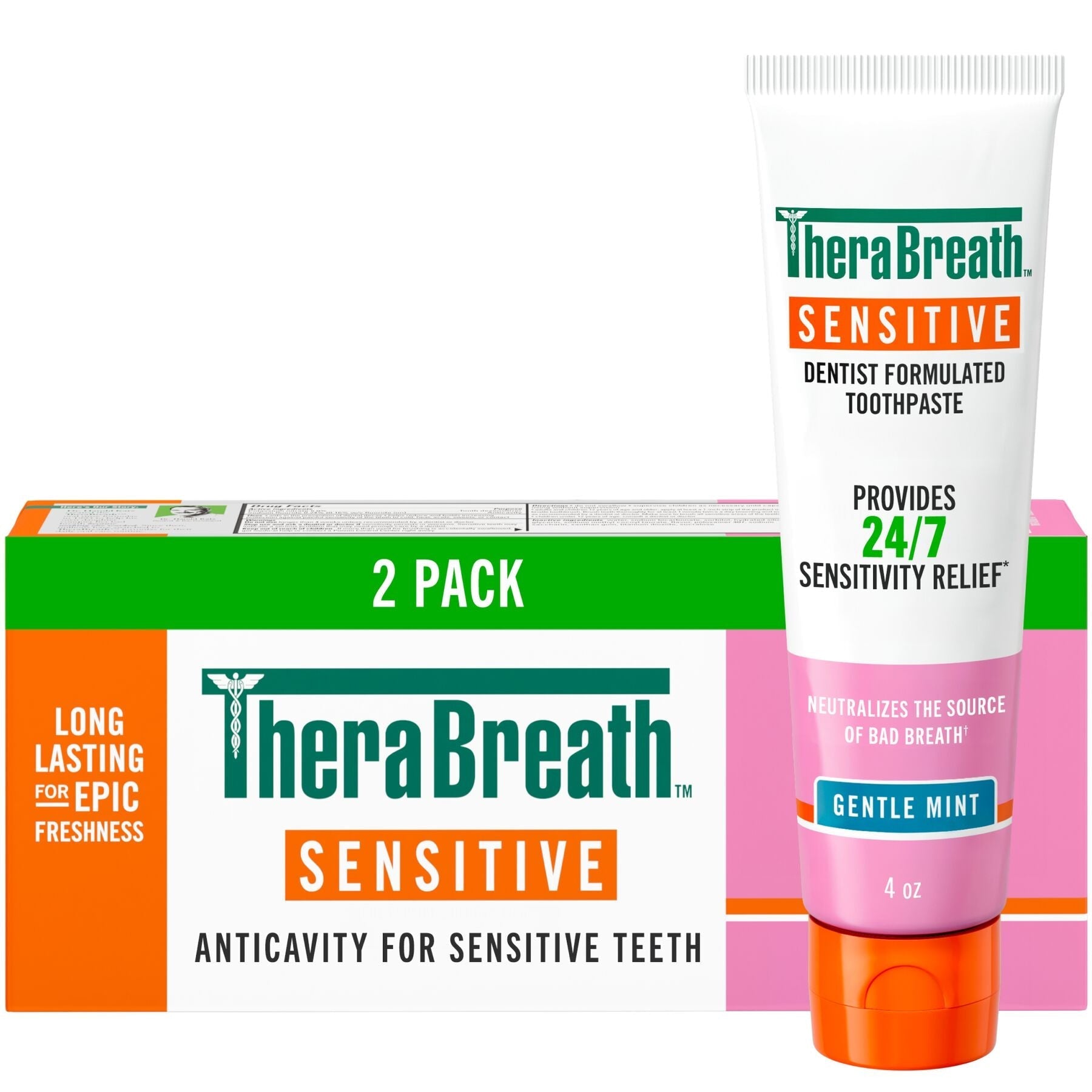 TheraBreath Sensitive Toothpaste, 24/7 Sensitivity Relief (1), With Fluoride for Anticavity Protection, Gentle Mint, 4 Oz (0ID6)