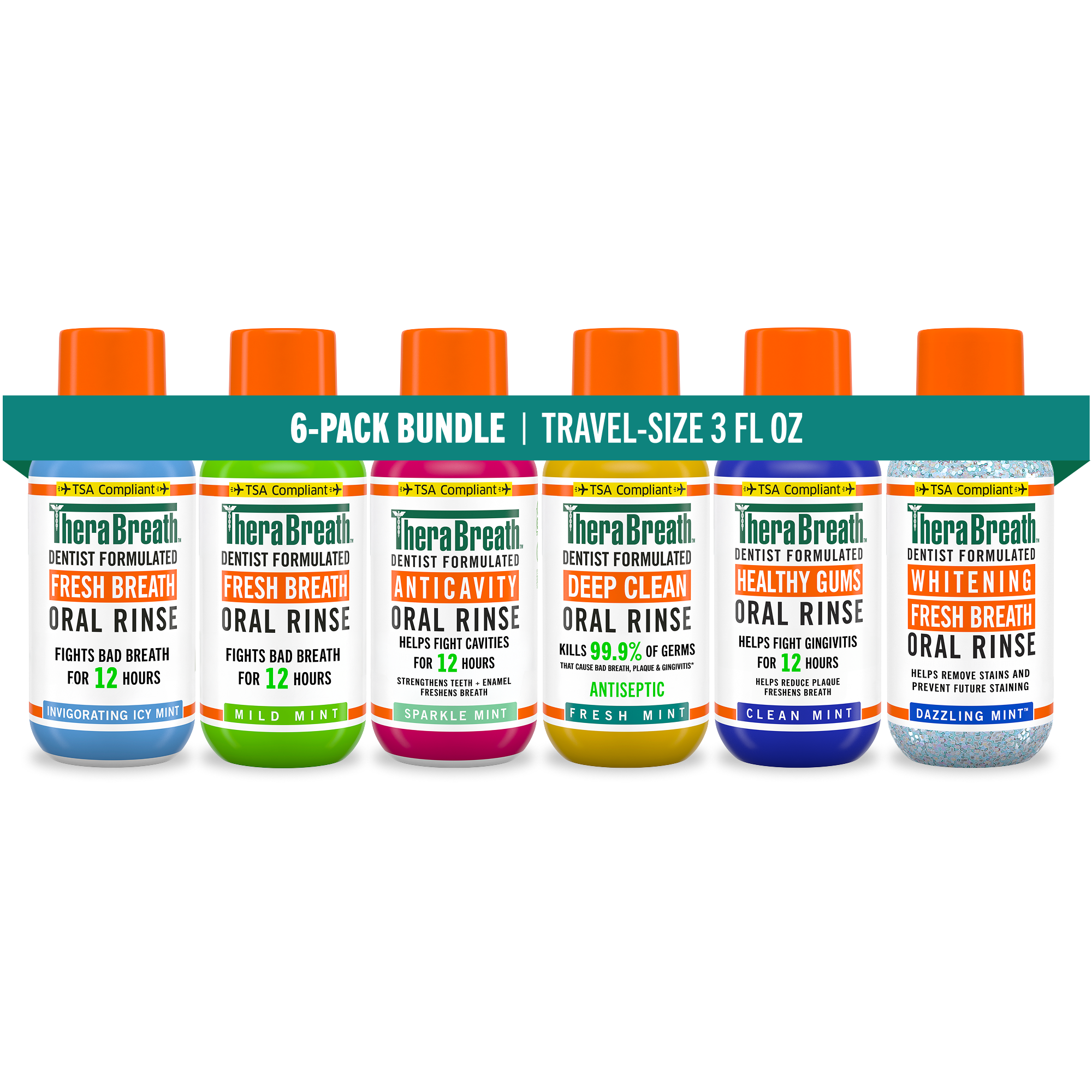 Travel-Size Mouthwash - TheraBreath Variety 6-Pack Bundle (CM09)