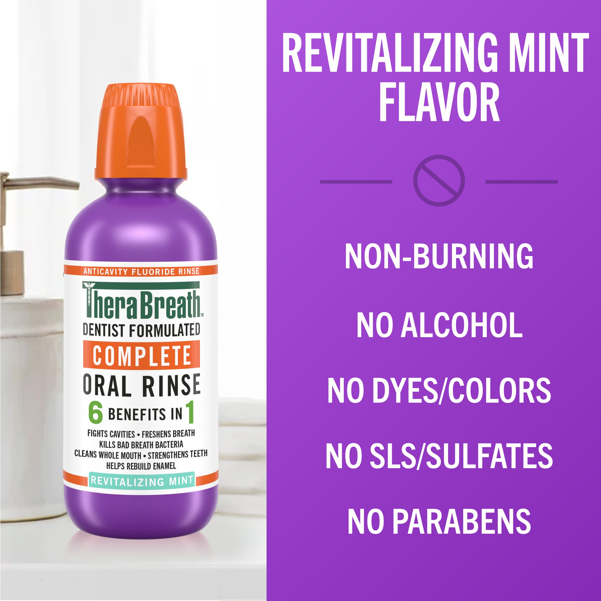 TheraBreath Complete Mouthwash, 6-in-1 Beneﬁts, Alcohol-Free, Revitalizing Mint (0JL9)