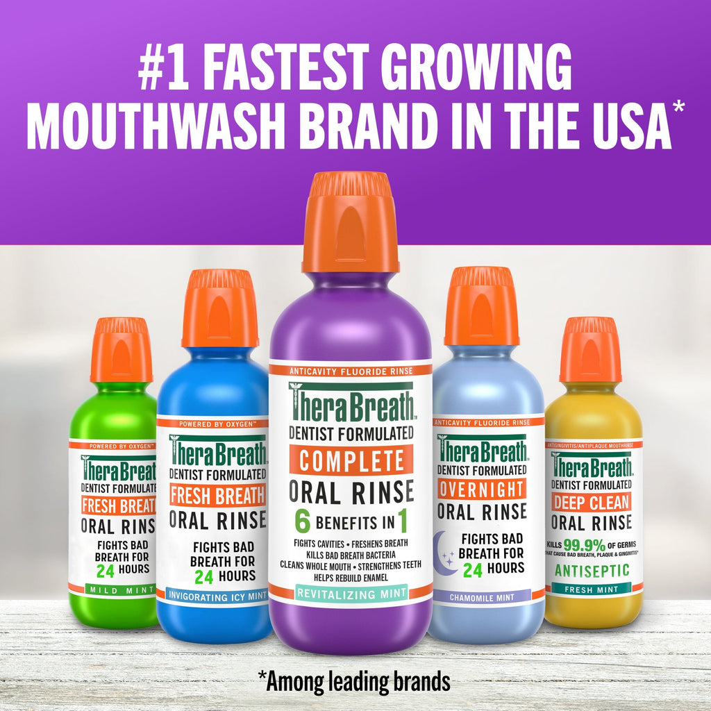 TheraBreath Complete Mouthwash, 6-in-1 Beneﬁts, Alcohol-Free, Revitalizing Mint (0JL9)