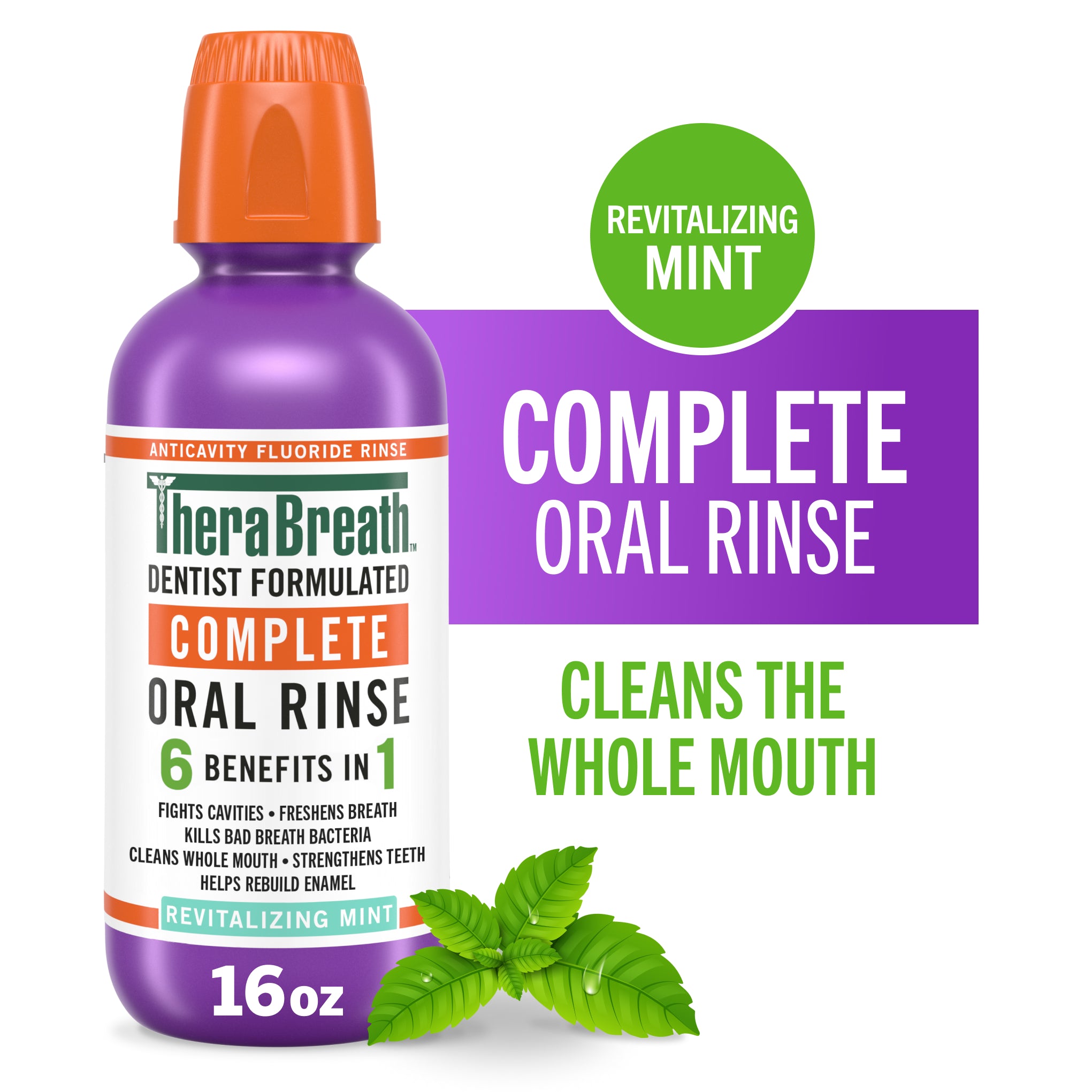 TheraBreath Complete Mouthwash, 6-in-1 Beneﬁts, Alcohol-Free, Revitalizing Mint (0JL9)
