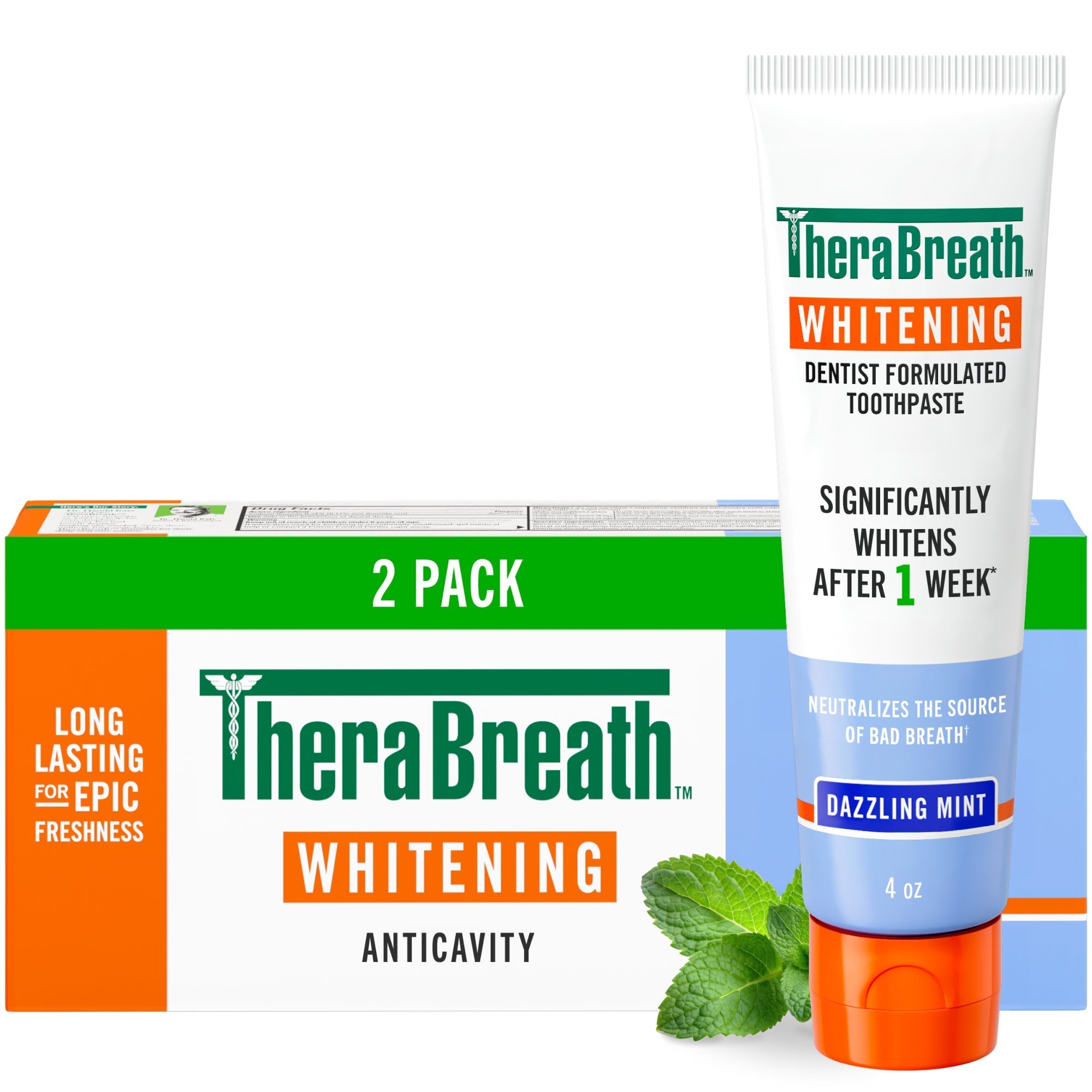 TheraBreath Whitening Toothpaste, Peroxide-Free & Anticavity, Dazzling Mint (0XDC)
